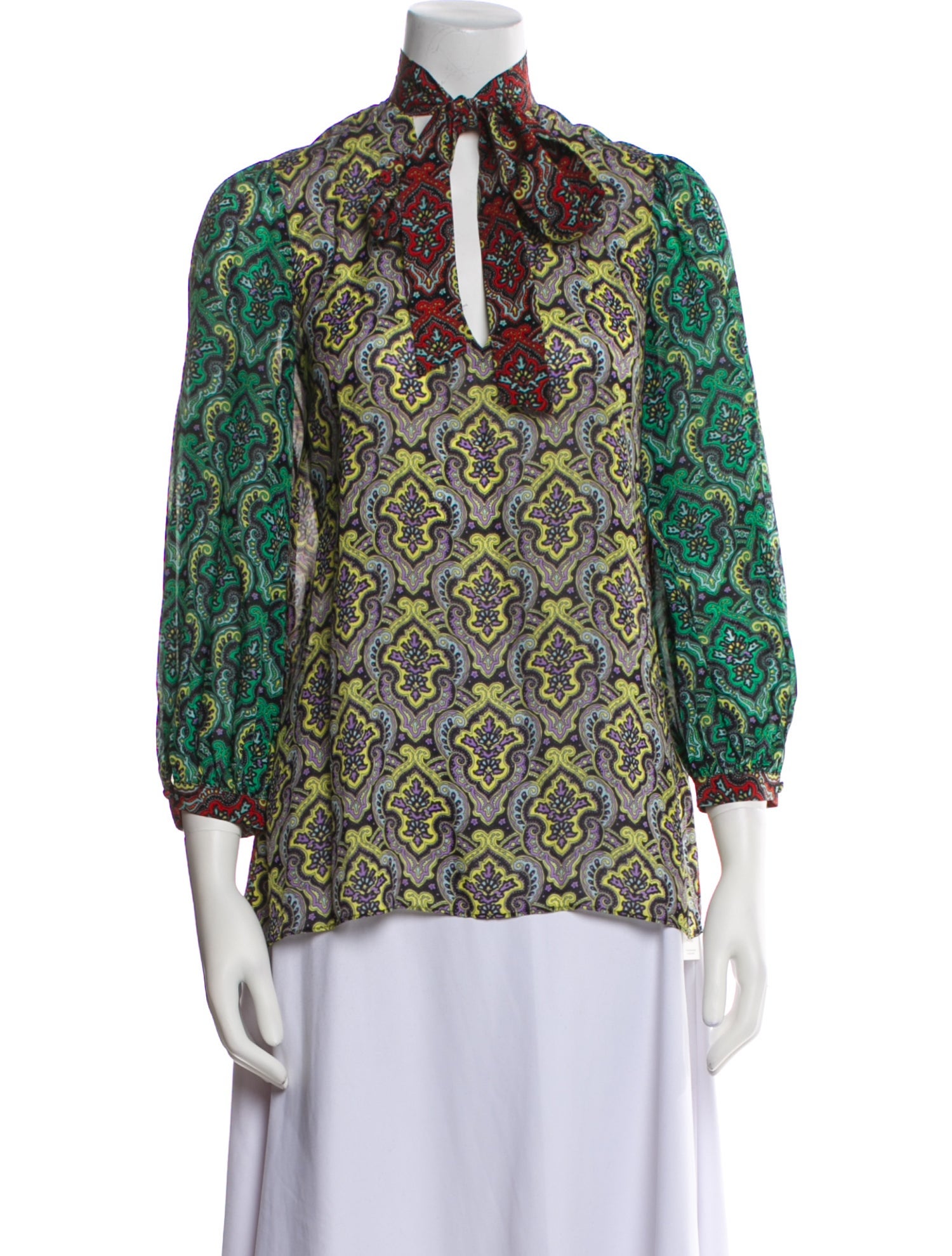 Alice + Olivia Paisley Print Tie Neck Blouse