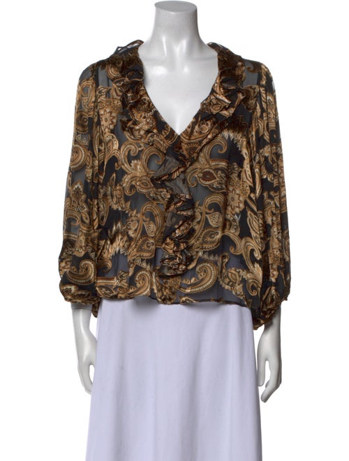 Alice + Olivia Printed Three-Quarter Sleeve Blouse