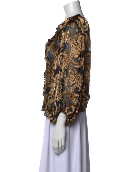 Alice + Olivia Printed Three-Quarter Sleeve Blouse