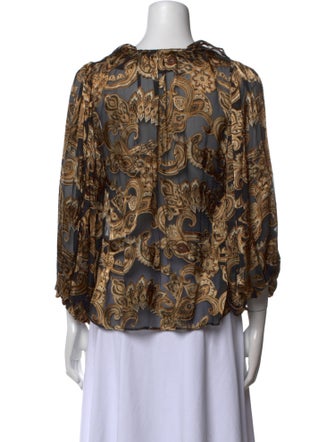 Alice + Olivia Printed Three-Quarter Sleeve Blouse