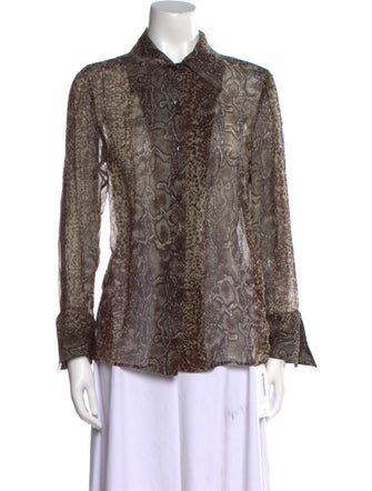 Alice + Olivia Silk Animal Print Button-Up Top