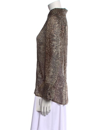 Alice + Olivia Silk Animal Print Button-Up Top