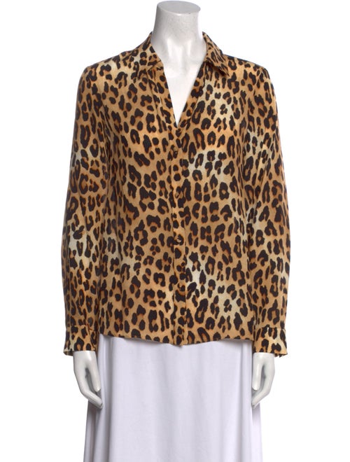 Alice + Olivia Silk Animal Print Button-Up Top