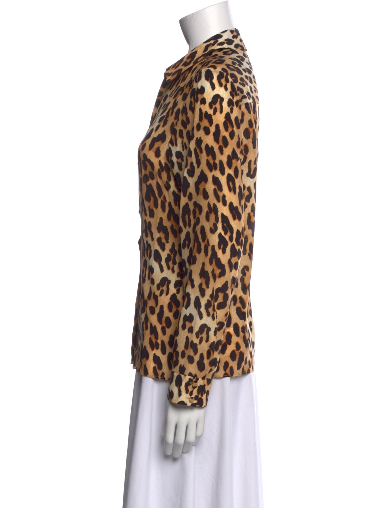 Alice + Olivia Silk Animal Print Button-Up Top