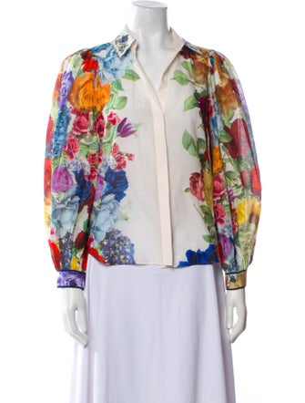 Alice + Olivia Floral Print Long Sleeve Button-Up Top