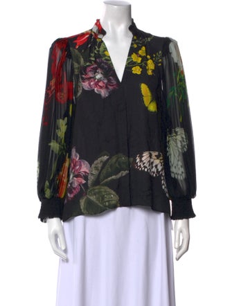 Alice + Olivia Floral Print V-Neck Blouse