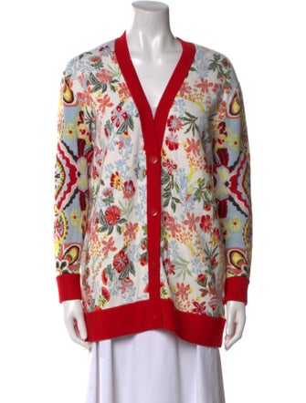 Alice + Olivia Floral Print V-Neck Sweater