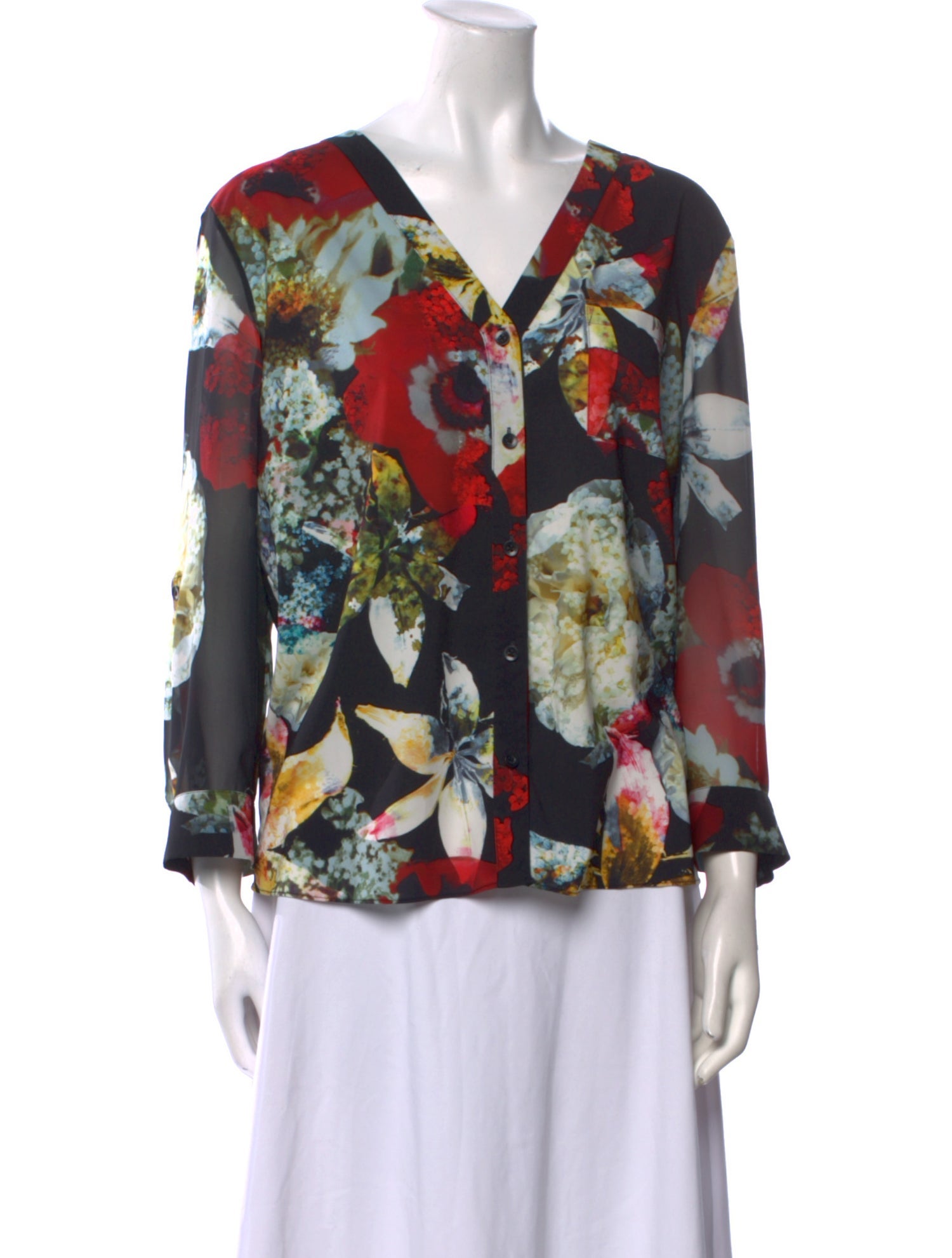 Alice + Olivia Floral Print V-Neck Blouse