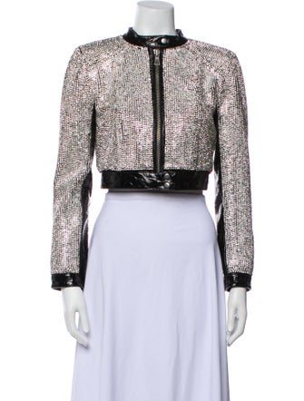 Alice + Olivia Lamb Leather Animal Print Evening Jacket