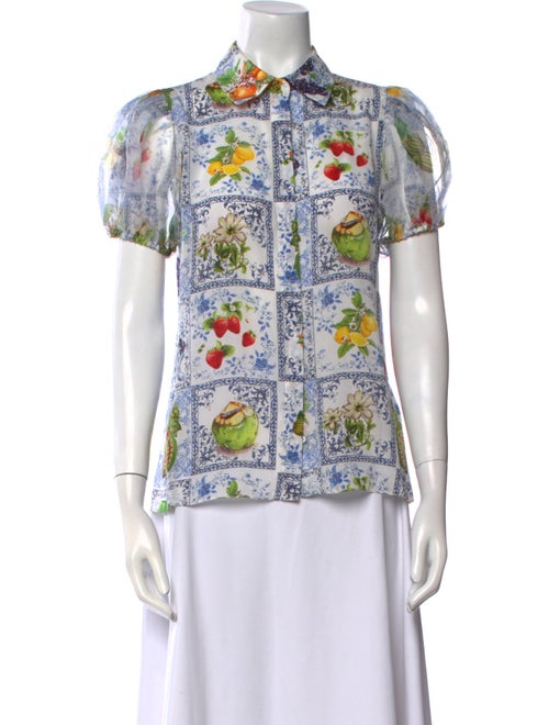 Alice + Olivia Silk Printed Button-Up Top