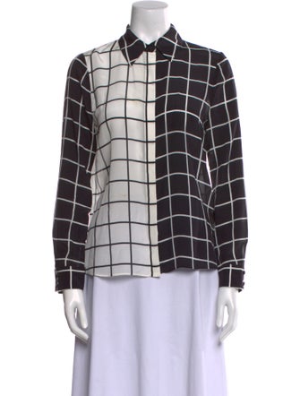 Alice + Olivia Silk Plaid Print Button-Up Top
