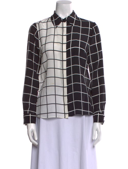 Alice + Olivia Silk Plaid Print Button-Up Top