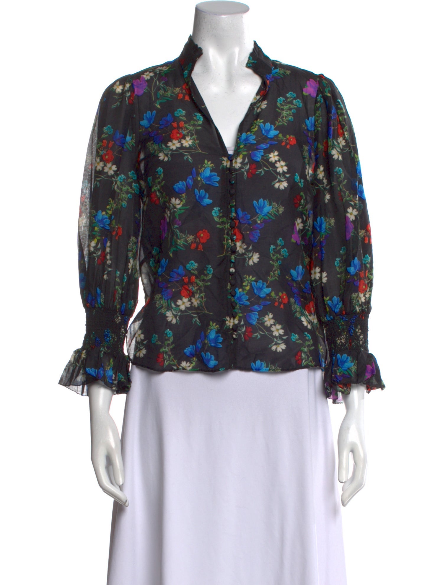 Alice + Olivia Floral Print V-Neck Blouse