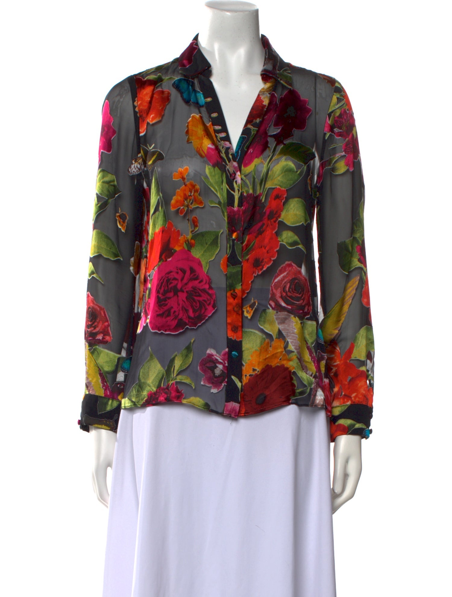 Alice + Olivia Floral Print Long Sleeve Blouse