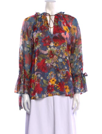 Alice + Olivia Floral Print V-Neck Blouse