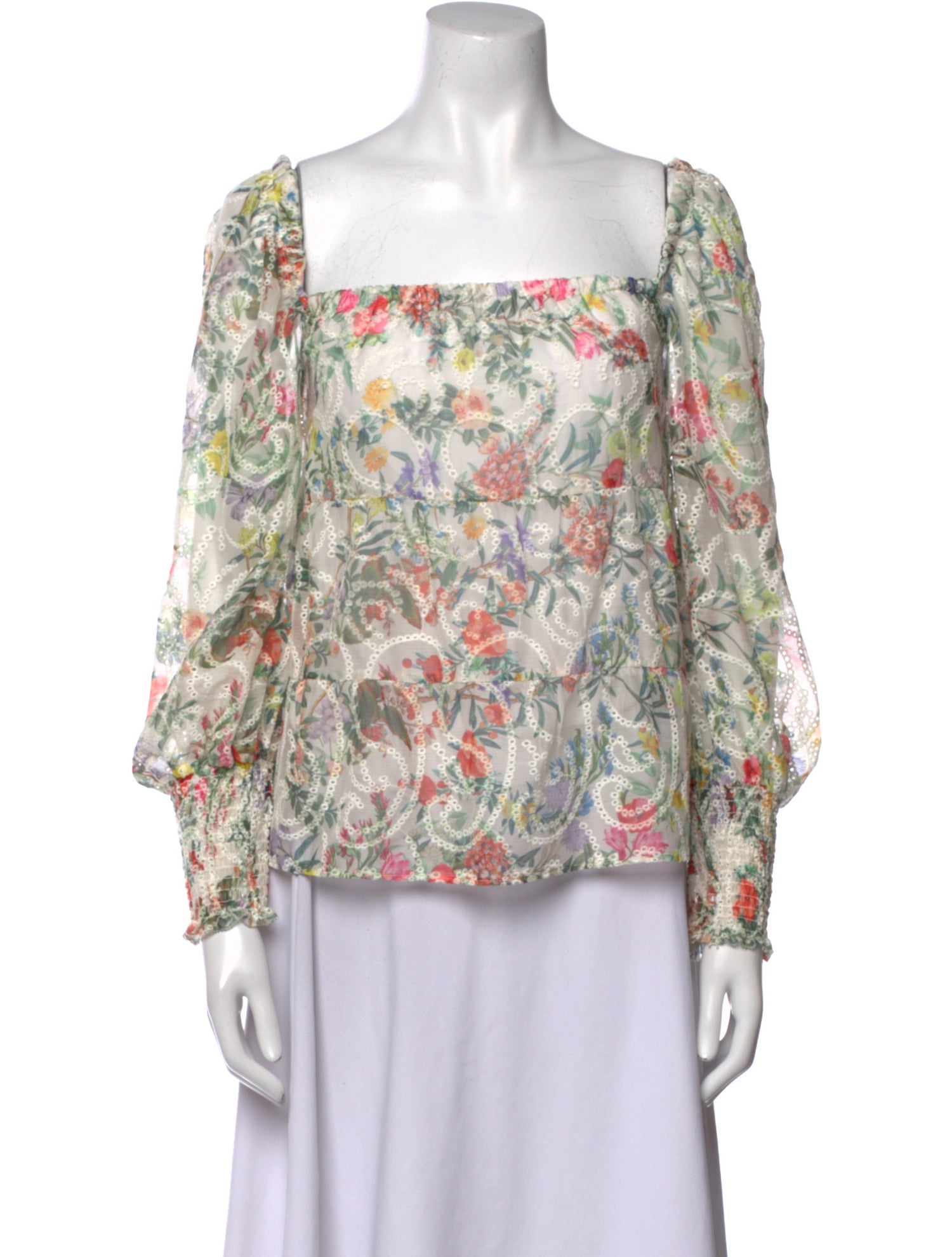 Alice + Olivia Floral Print Square Neckline Blouse
