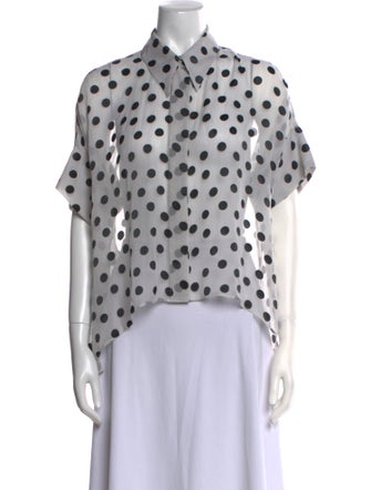 Alice + Olivia Silk Polka Dot Print Button-Up Top