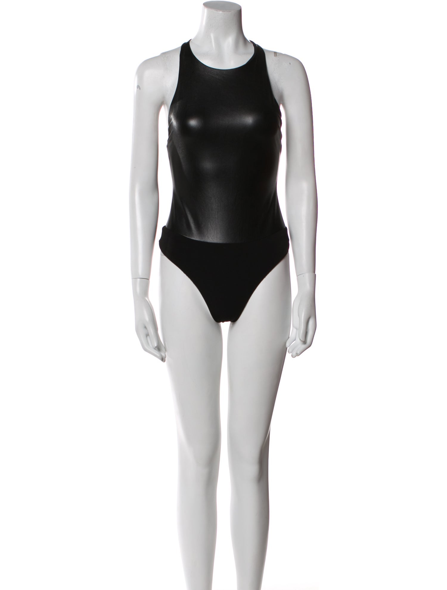 Alice + Olivia Faux Leather Crew Neck Bodysuit