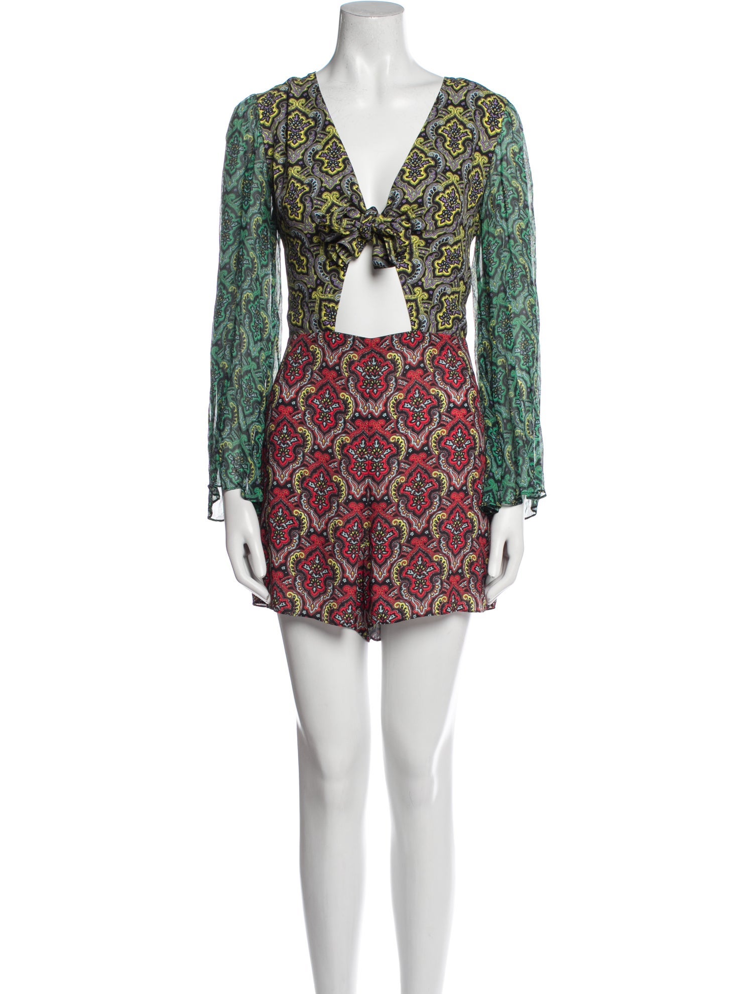 Alice + Olivia Printed Plunge Neckline Romper