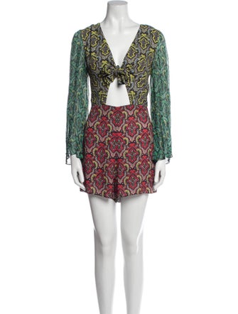 Alice + Olivia Printed Plunge Neckline Romper