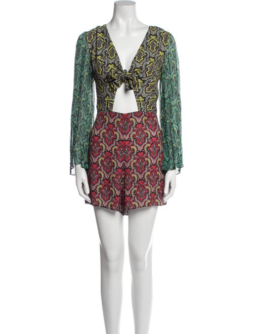 Alice + Olivia Printed Plunge Neckline Romper