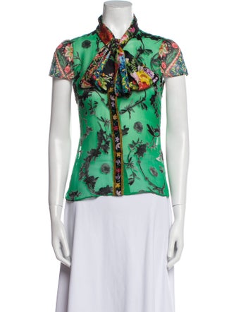 Alice + Olivia Printed Short Sleeve Button-Up Top
