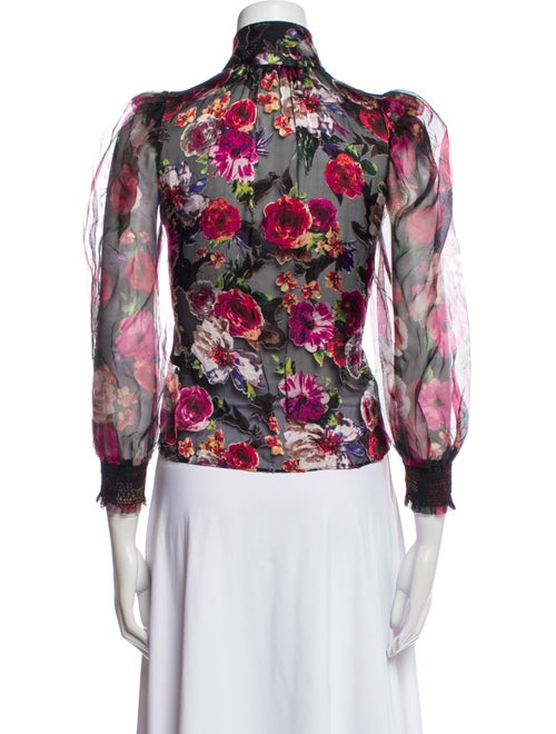 Alice + Olivia Floral Print Three-Quarter Sleeve Button-Up Top