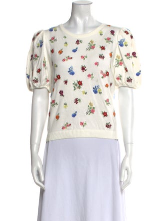 Alice + Olivia Floral Print Bateau Neckline T-Shirt