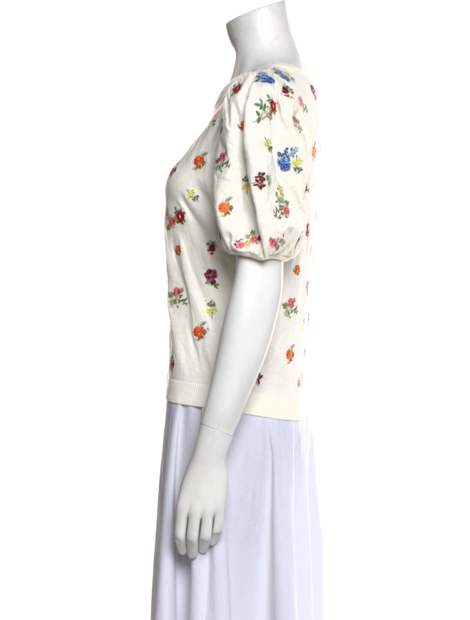 Alice + Olivia Floral Print Bateau Neckline T-Shirt