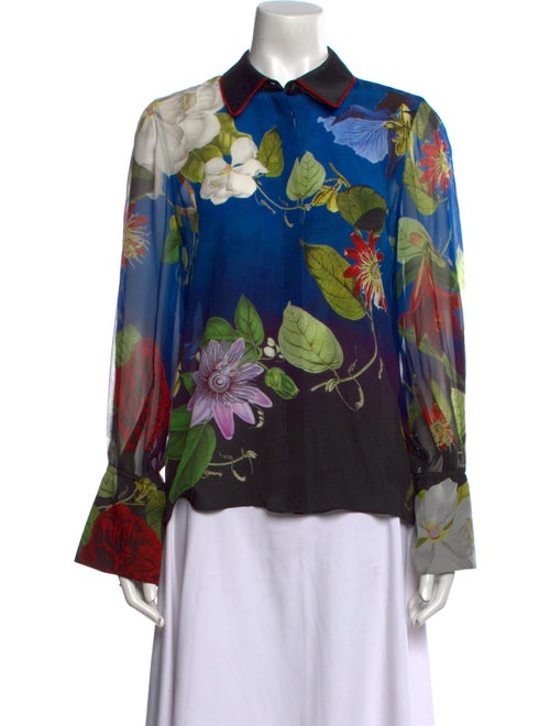 Alice + Olivia Silk Floral Print Button-Up Top