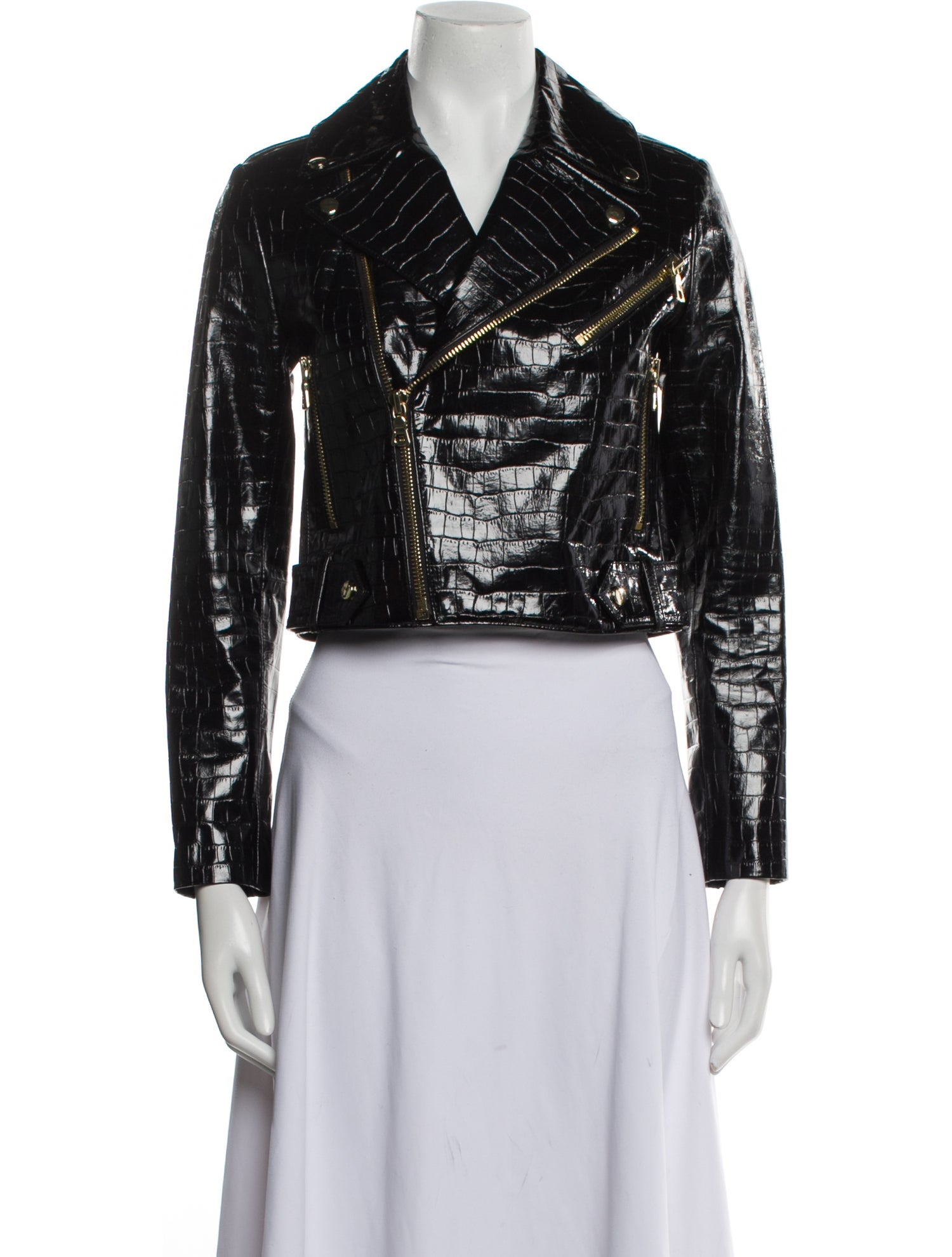 Alice + Olivia Leather Printed Biker Jacket