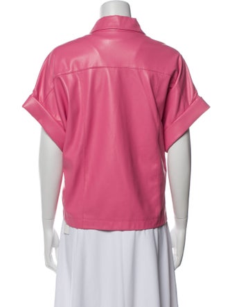 Alice + Olivia Faux Leather Short Sleeve Button-Up Top