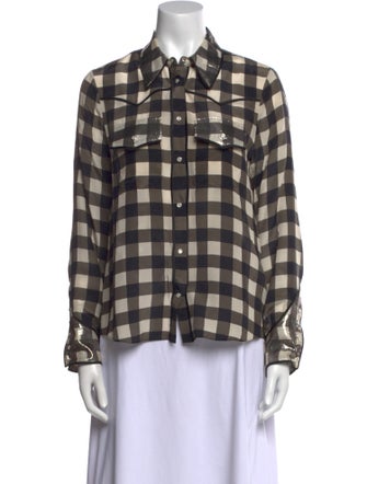 Alice + Olivia Silk Plaid Print Button-Up Top
