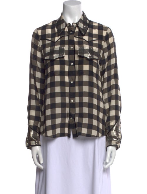Alice + Olivia Silk Plaid Print Button-Up Top