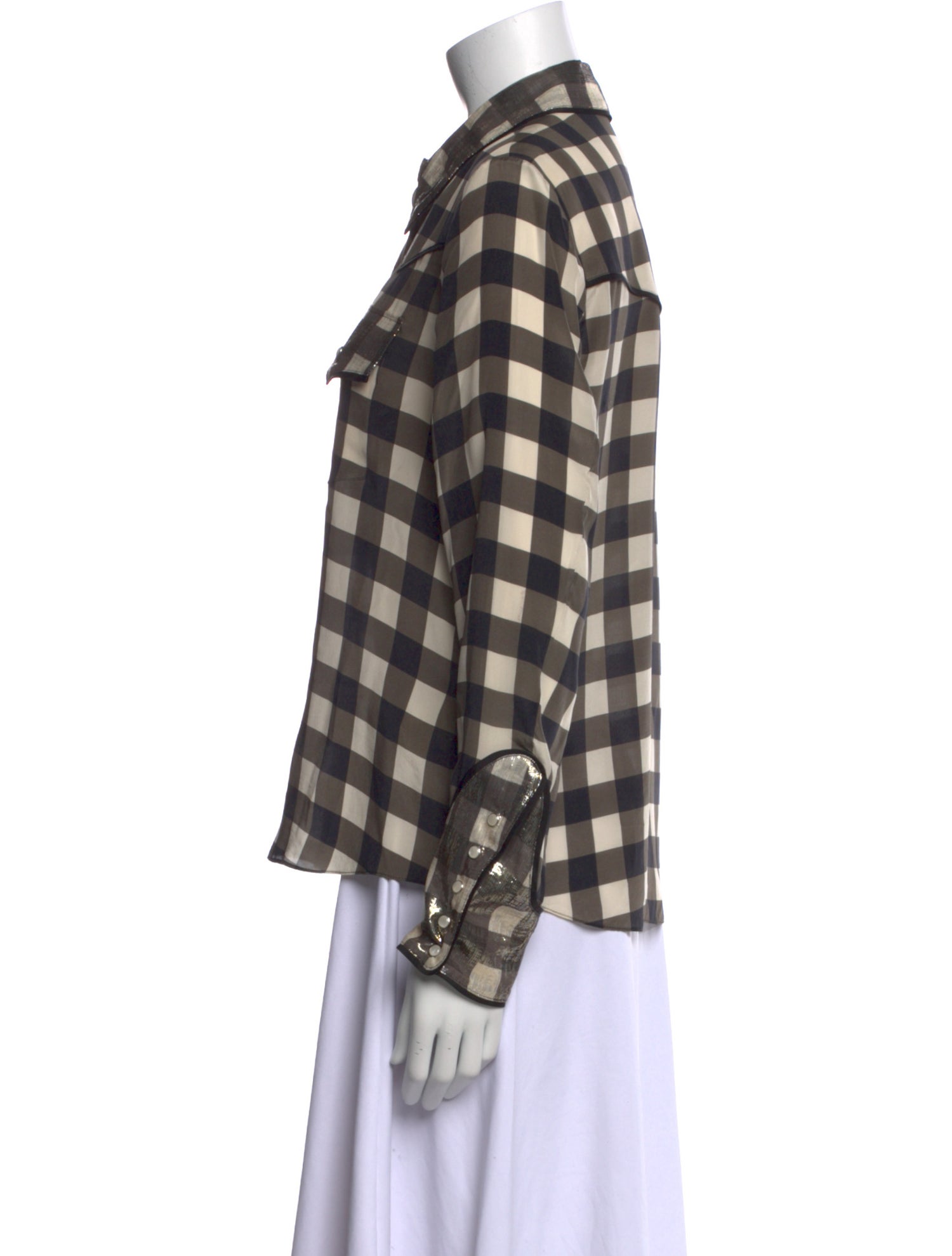 Alice + Olivia Silk Plaid Print Button-Up Top