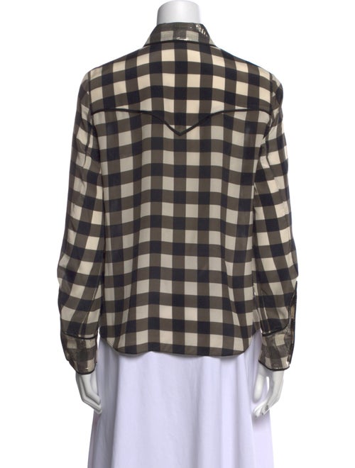 Alice + Olivia Silk Plaid Print Button-Up Top