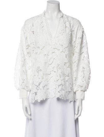 Alice + Olivia Lace Pattern V-Neck Blouse