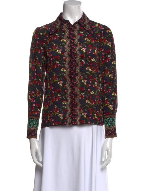 Alice + Olivia Silk Floral Print Button-Up Top