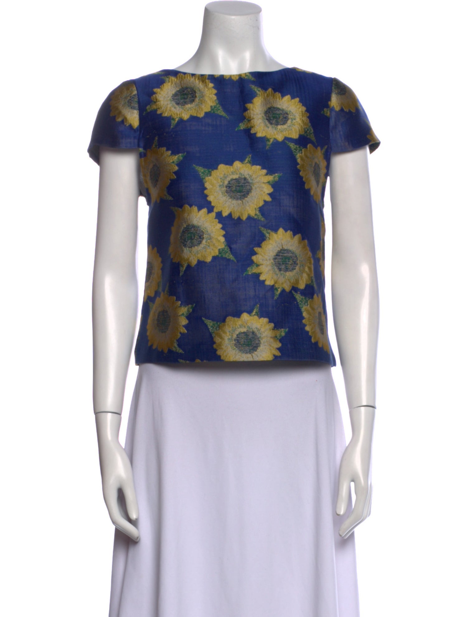 Alice + Olivia Floral Print Bateau Neckline Crop Top