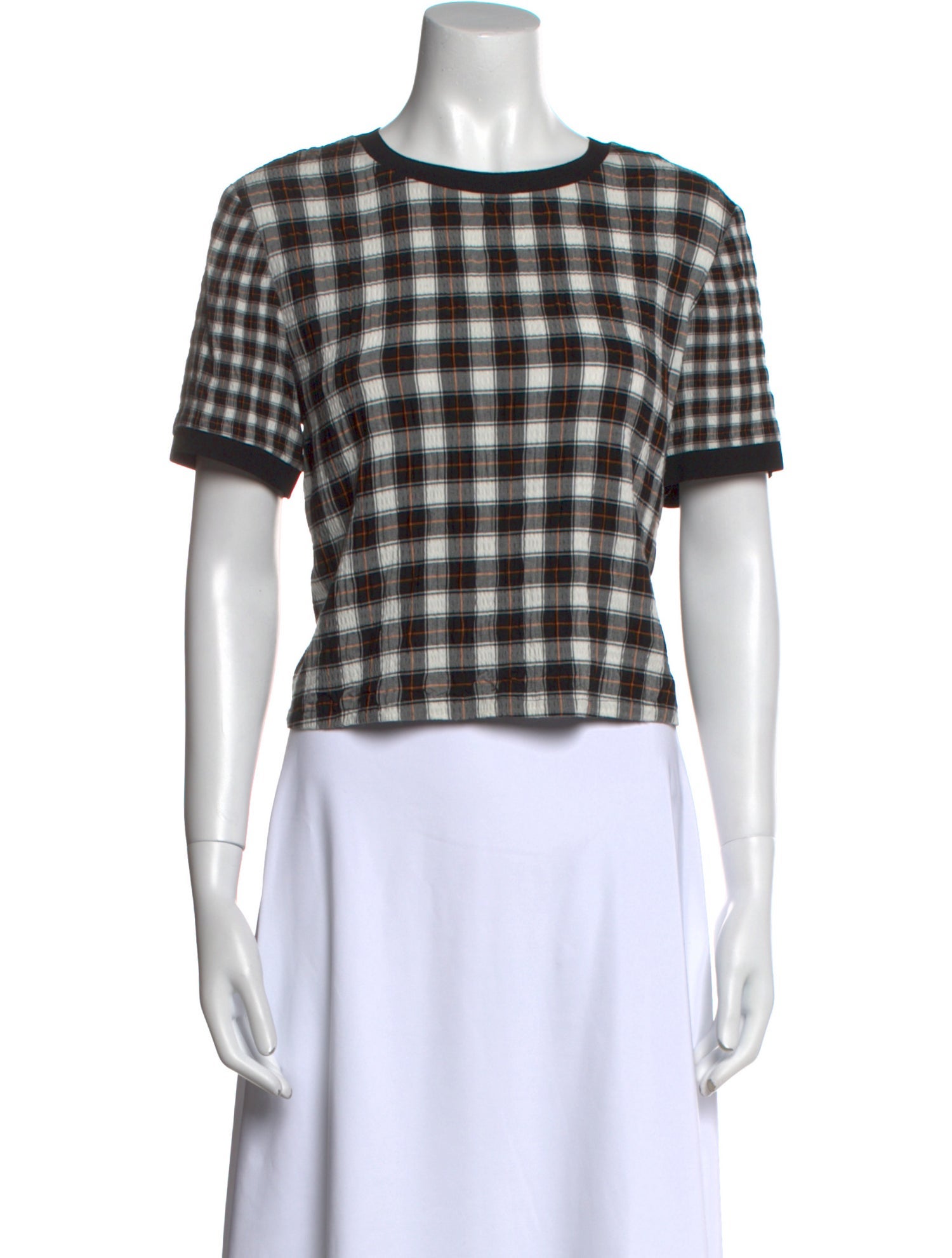 Alice + Olivia Plaid Print Crew Neck Crop Top