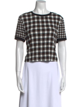 Alice + Olivia Plaid Print Crew Neck Crop Top