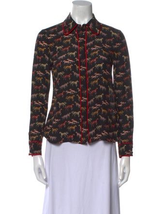 Alice + Olivia Silk Printed Button-Up Top