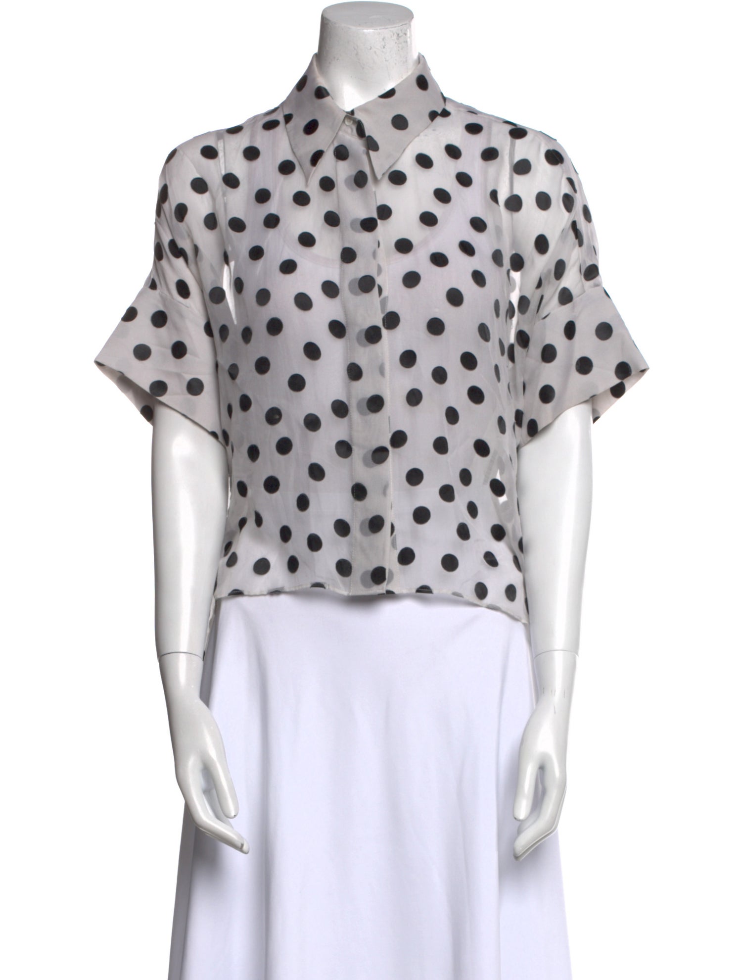 Alice + Olivia Silk Polka Dot Print Button-Up Top