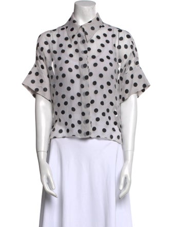 Alice + Olivia Silk Polka Dot Print Button-Up Top