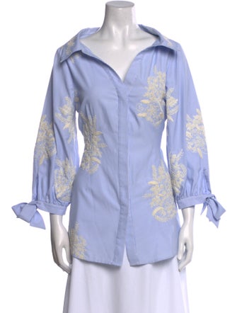 Alice + Olivia Striped V-Neck Button-Up Top