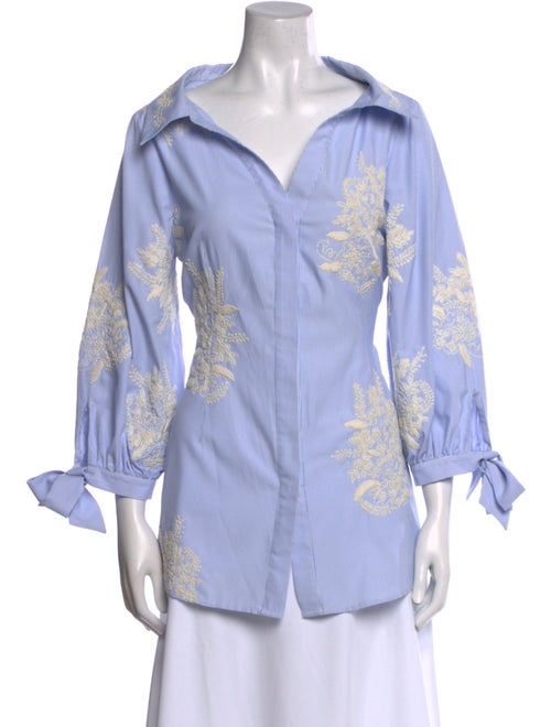 Alice + Olivia Striped V-Neck Button-Up Top