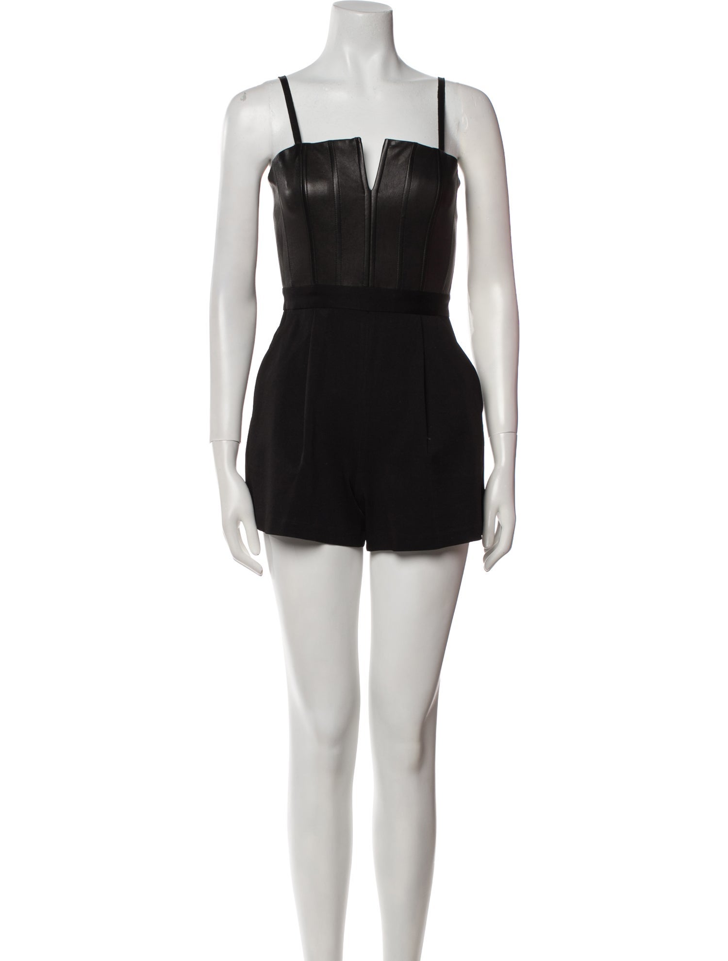 Alice + Olivia Lamb Leather V-Neck Romper