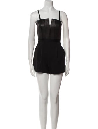 Alice + Olivia Lamb Leather V-Neck Romper
