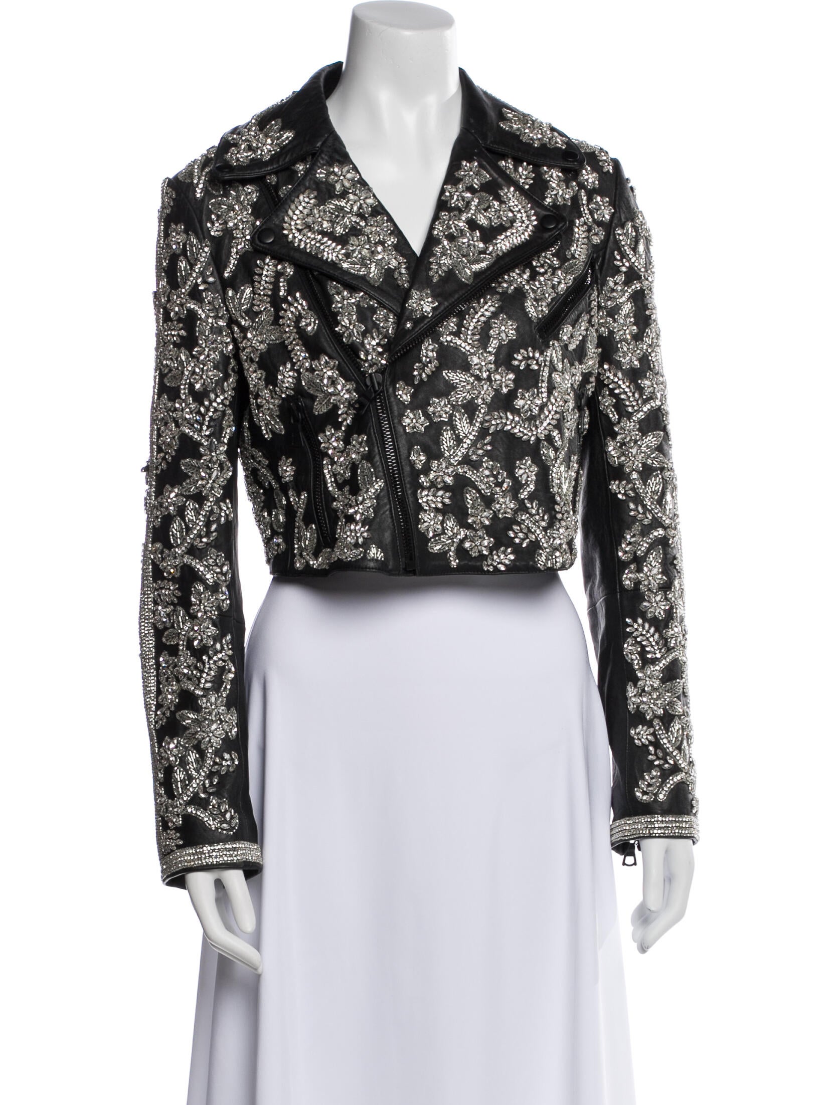 Alice + Olivia Lamb Leather Floral Print Jacket