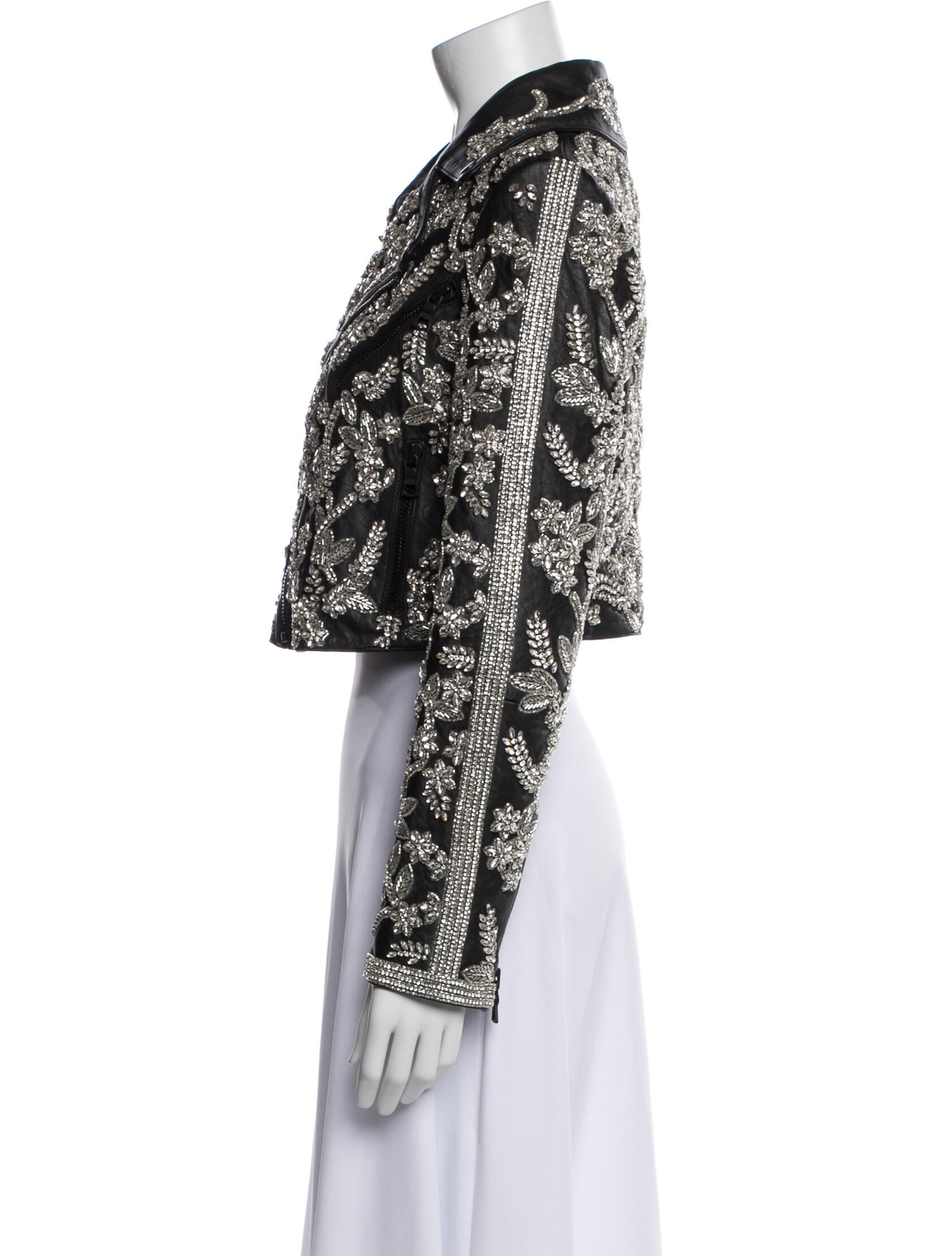 Alice + Olivia Lamb Leather Floral Print Jacket